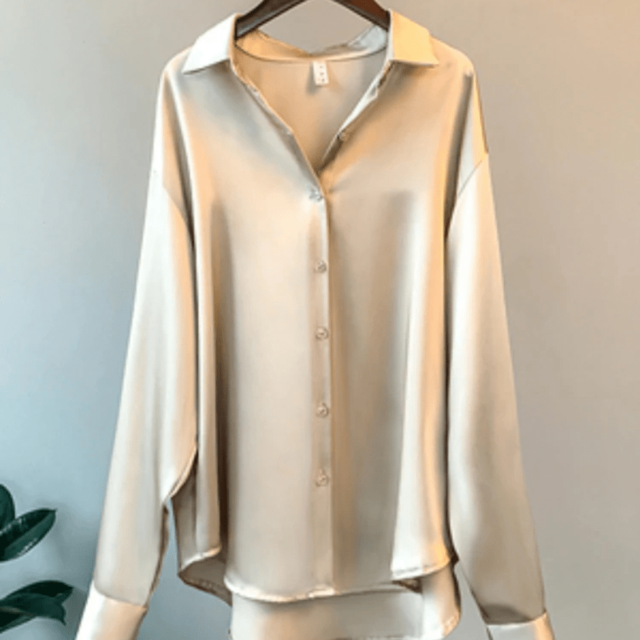 Blouse satinée à manches longues – col polo boutonné - OMNIVIAFLOW.FR