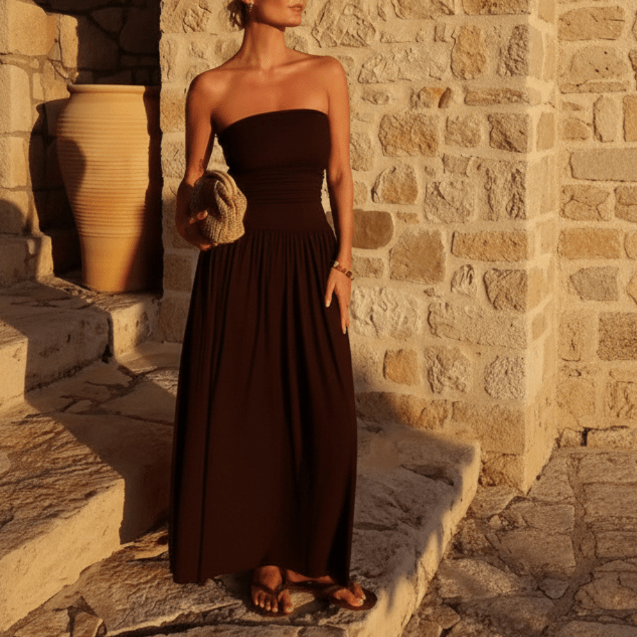 Robe longue sans bretelles plissée - OMNIVIAFLOW.FR