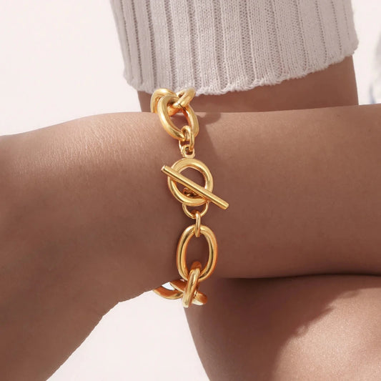 Bracelet chaîne chunky à fermoir toggle – Acier inoxydable - OMNIVIAFLOW.FR