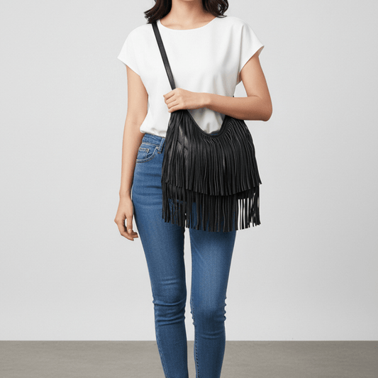 Sac à main hobo souple à franges – effet cuir - OMNIVIAFLOW.FR